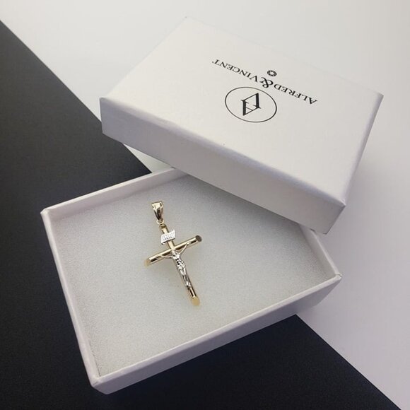 Jesus INRI Crucifix Catholic Christian Latin Cross Pendant in 2-tone 14k YW Gold